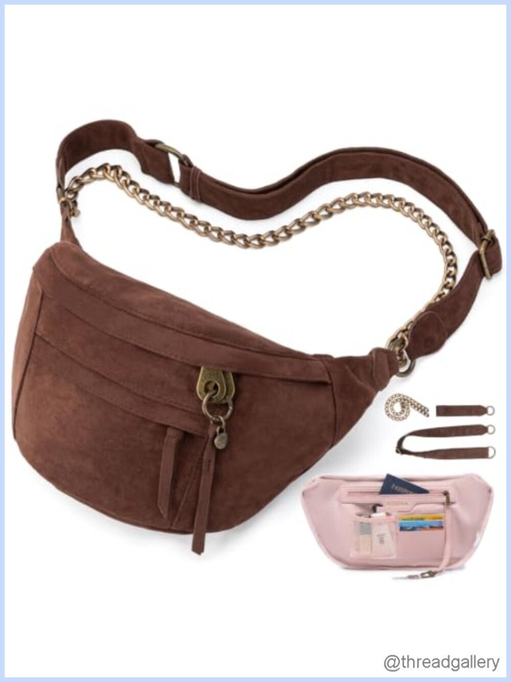 Vegan Suede Anti-Pickpocket Crossbody Sling Bag RFID Glasses Pocket Adjustable